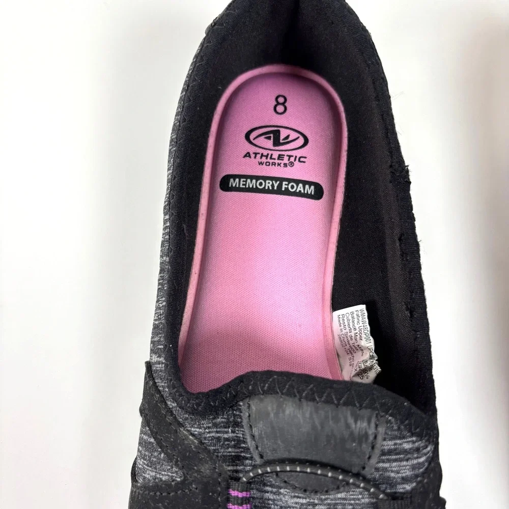 Athletic Works Slip-On Walking Shoes Memory Foam Black Women Size 8 Good